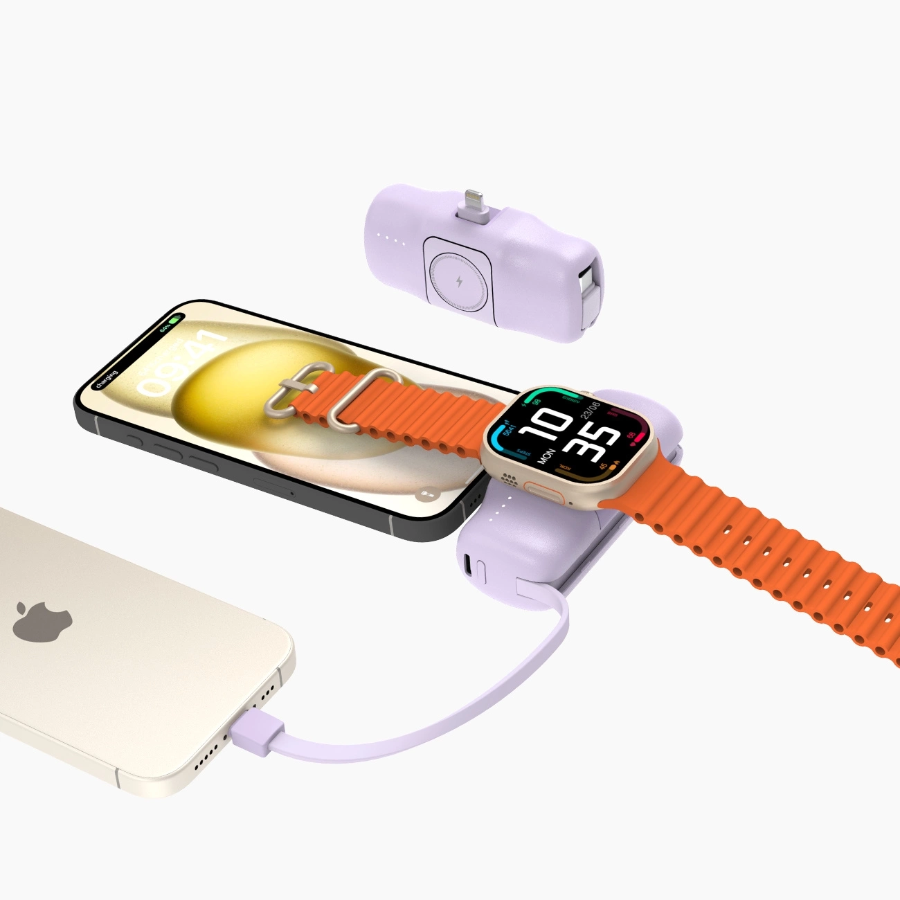 (15W) 5000mAh Lightning Powerbank Ladegerät inkl. USB C Ladekabel mit LED Anzeige - Lila
