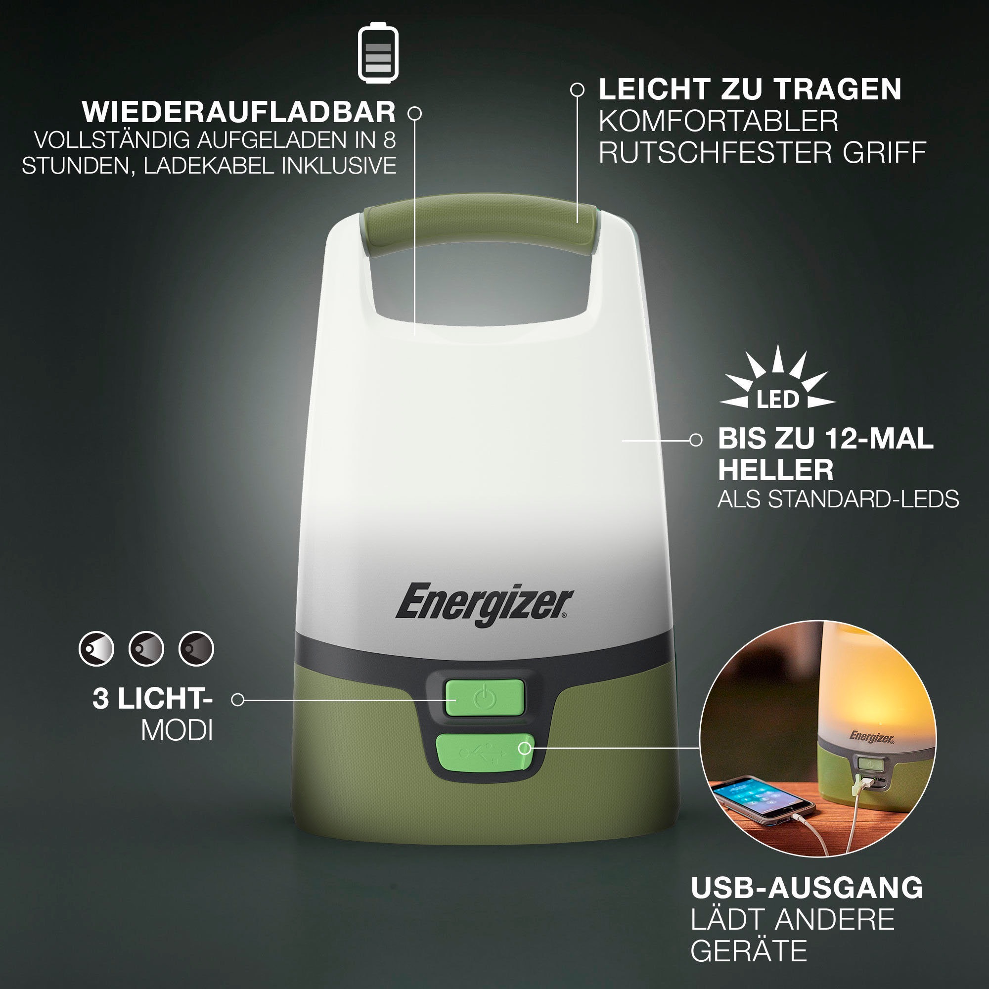 Energizer Laterne »Camping Light Rechargeble« Camping Licht/Lampe, wiederaufladbar über USB