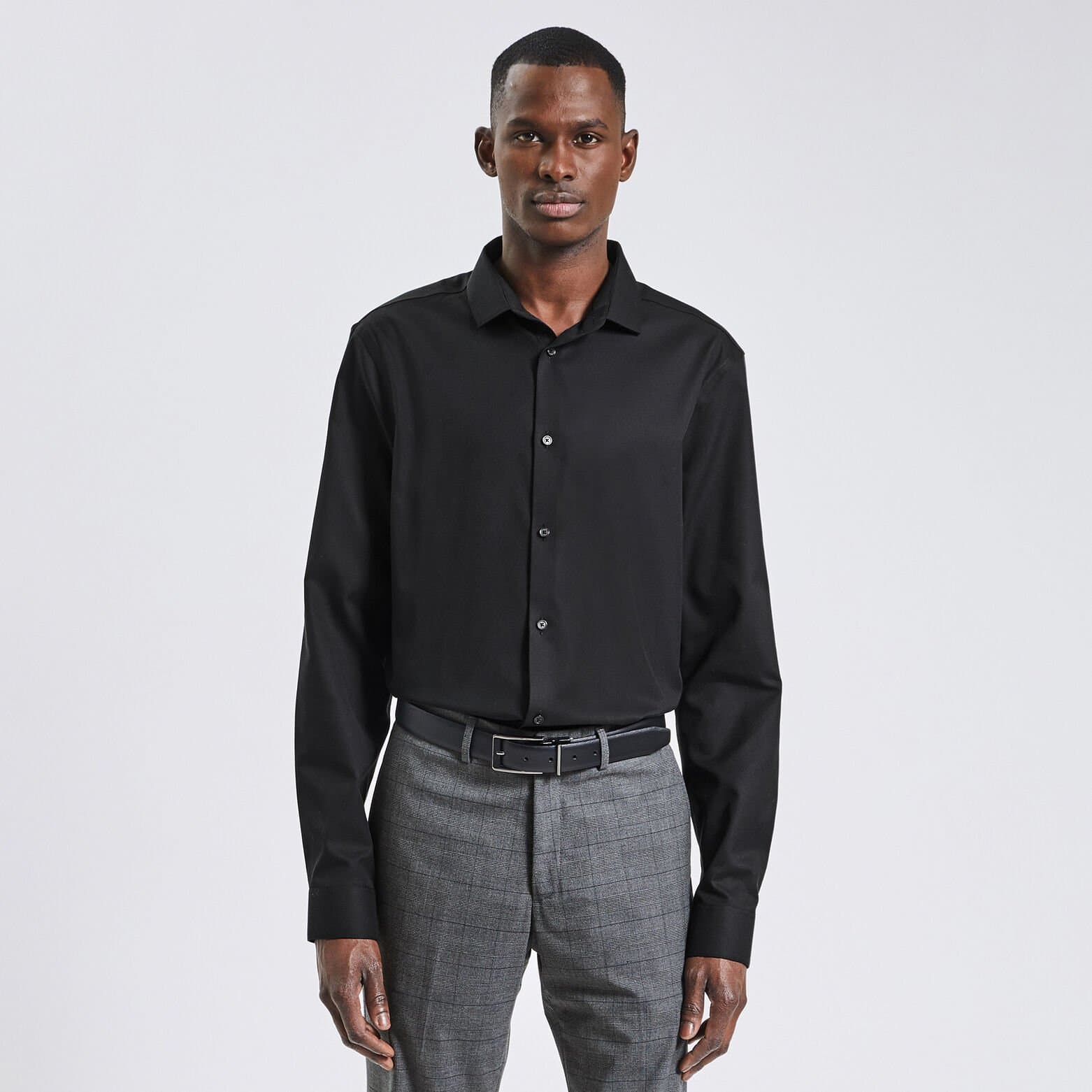 Chemise slim sans repassage unie coton Noir
