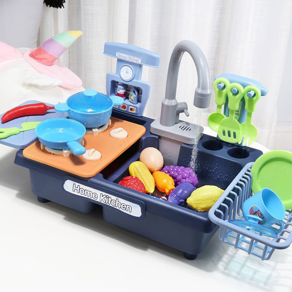 (21-tlg. Set) Kinder Spielzeugküche Küchenspielset mit fliessendem Wasser   Töpfe / Kochlöffel etc.
