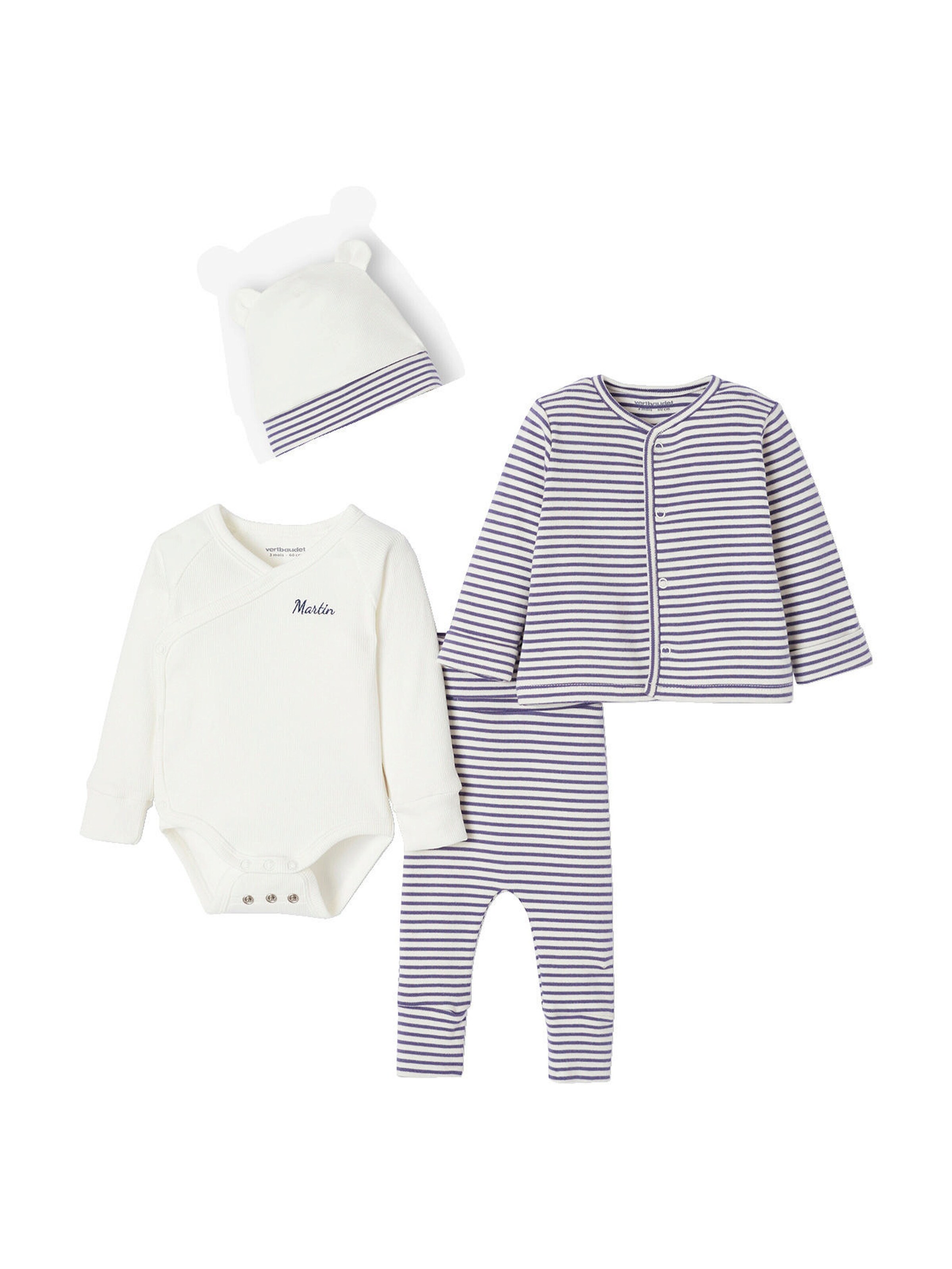 Vertbaudet Bio-Kollektion: Mitwachsendes Baby-Set für Neugeborene, 4 Teile blau