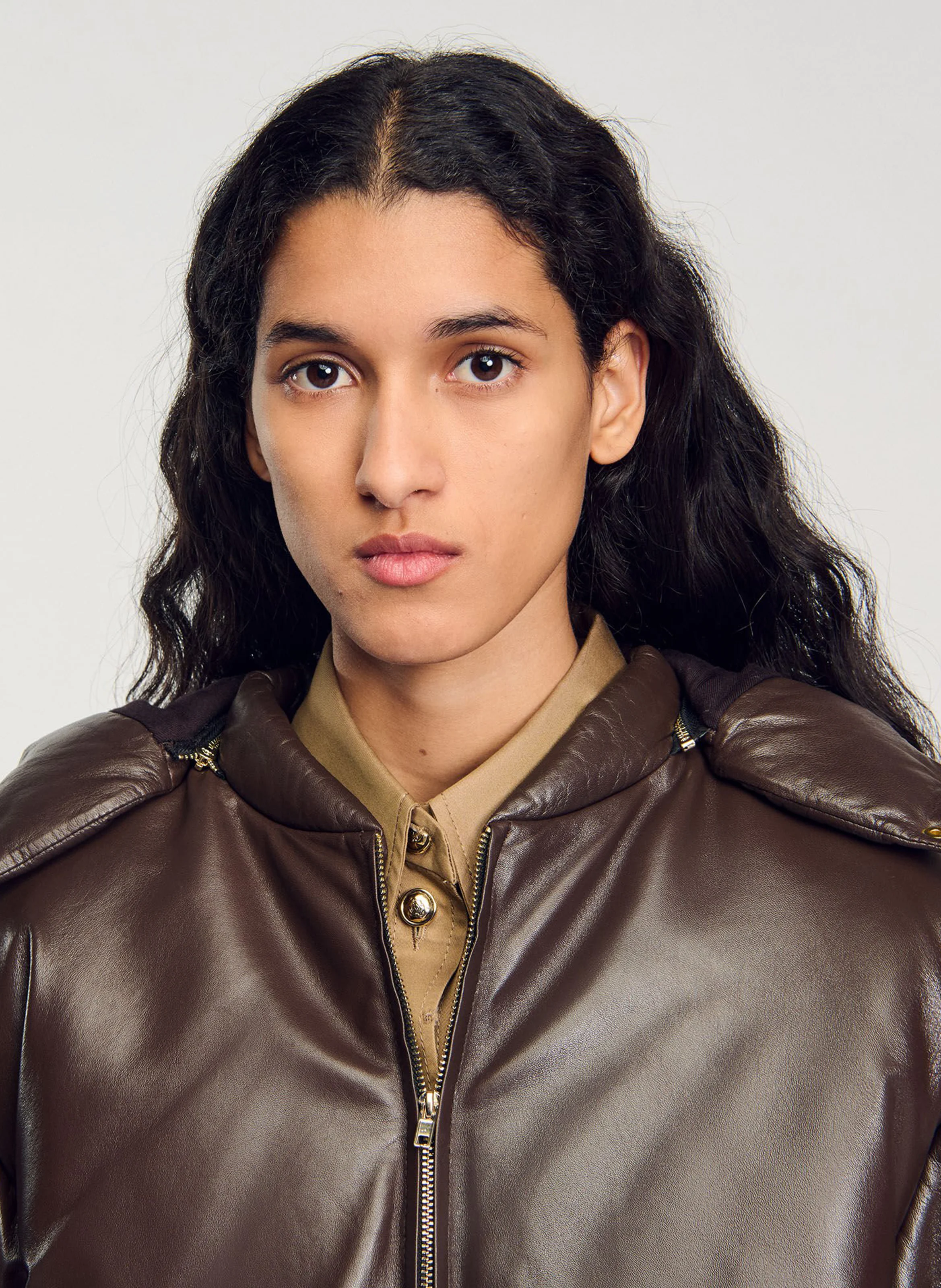 Doudoune oversize en cuir | Marron