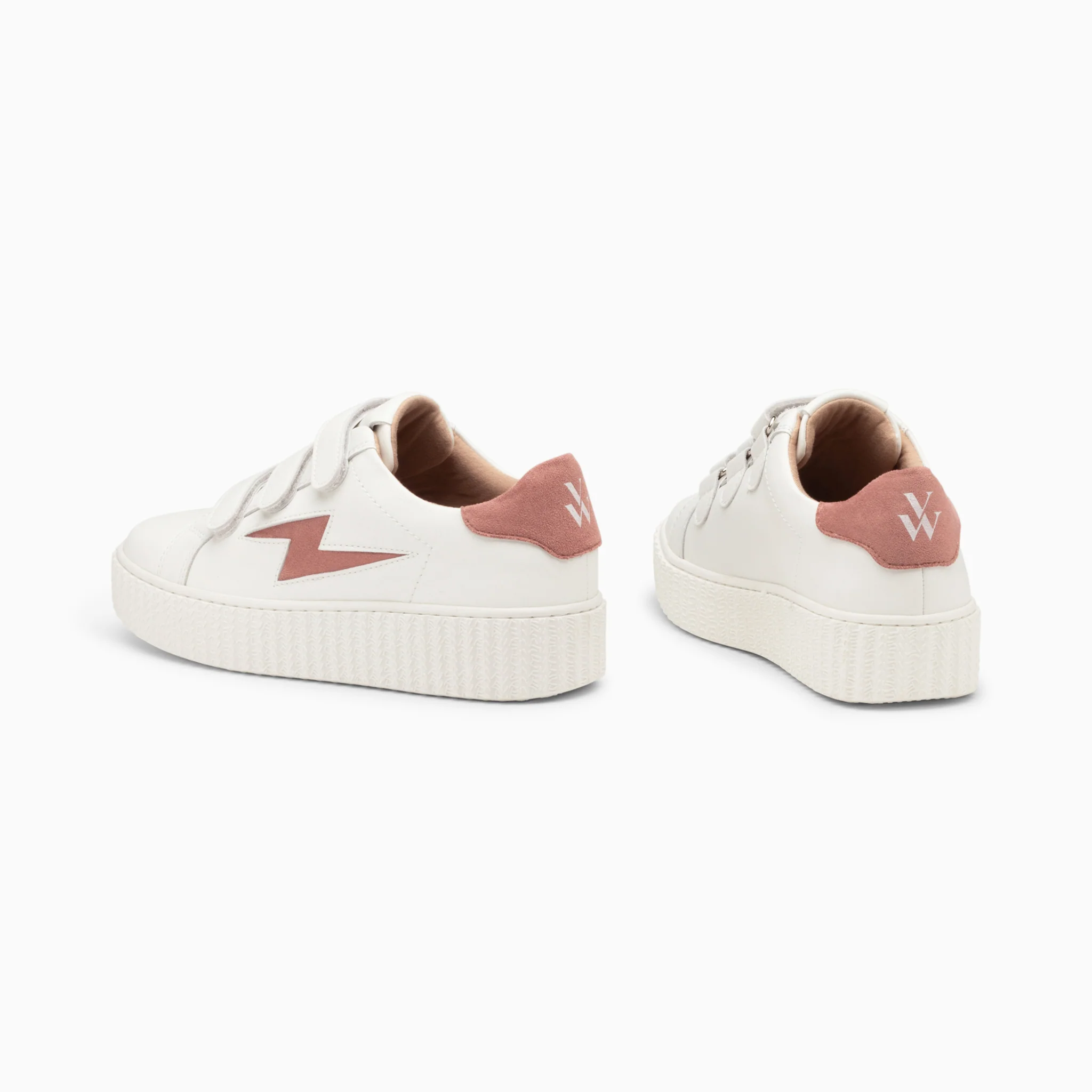 Sneakers-Baskets éclair Vicky blanc et vieux rose à scratchs