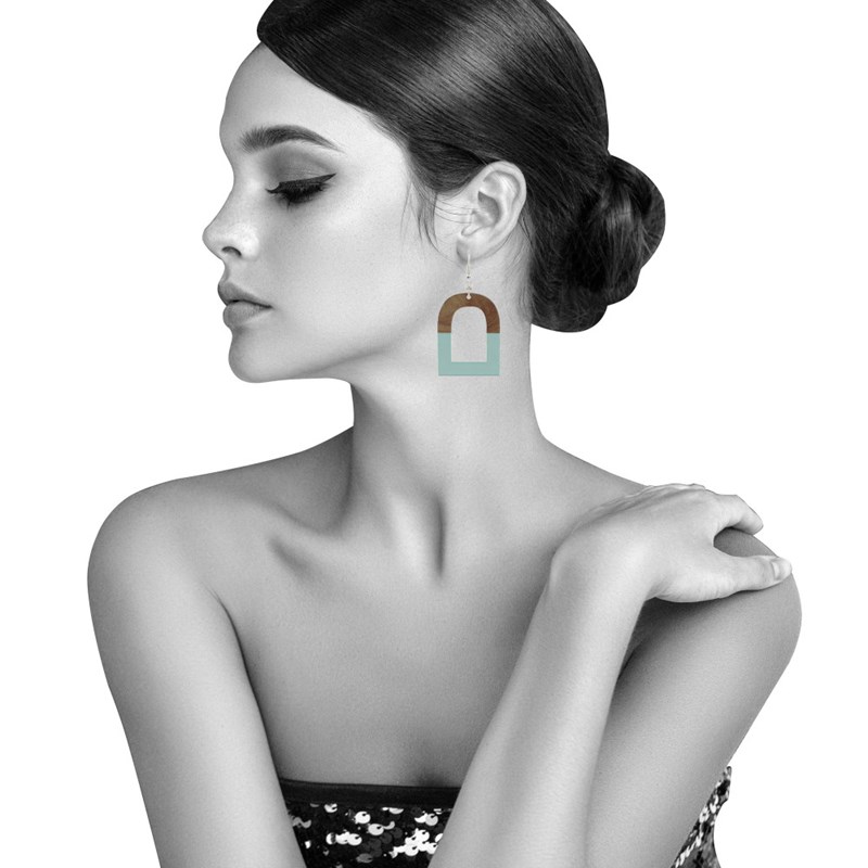 Boucles d'Oreilles Argent Etrier Bois et Résine