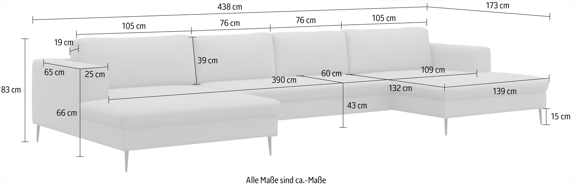 DOMO collection Wohnlandschaft »Modica U-Form aktuelles, kubisches Design mit 2 Recamieren, viel Platz« XXL, in moderner Optik mit, 2 grosszügigen Recamieren, auch in Cord