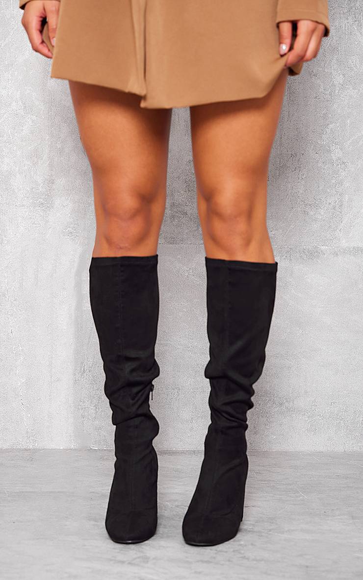 Noir Bottes Chaussettes Montantes À Bout Rond Talon Bloc En Synthétique