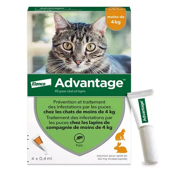 Advantage Solution - Tratamento antipulgas para gatos e coelhos (1-4kg) - 4 pipetas