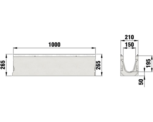 Hauraton Faserfix KS 150 afvoergoot basisprofiel type 010 van vezelversterkt beton 1000 mm x 210 mm x 265 mm