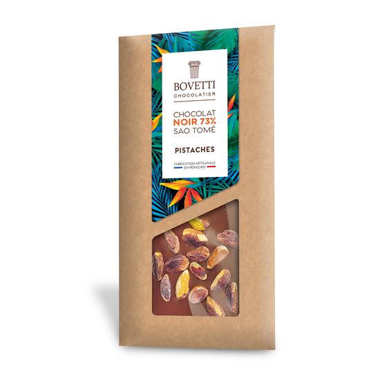 Tablette chocolat noir 73% Sao Tomé pistaches 100g