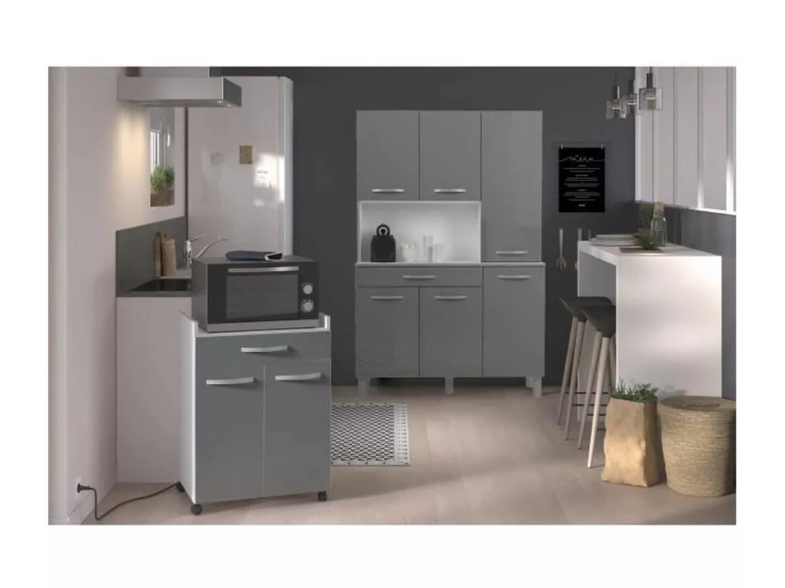 Desserte de 60 cm - 1 Tiroir et 1 Porte - 60 x 44 x 81 cm - Coloris Gris brillant