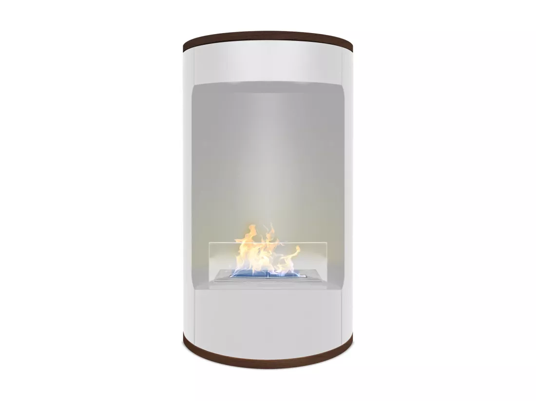 Ottaviano - Cheminée au bioéthanol de sol avec double étagère en bois mélaminé, ø 40xH67,5 cm couleur blanc