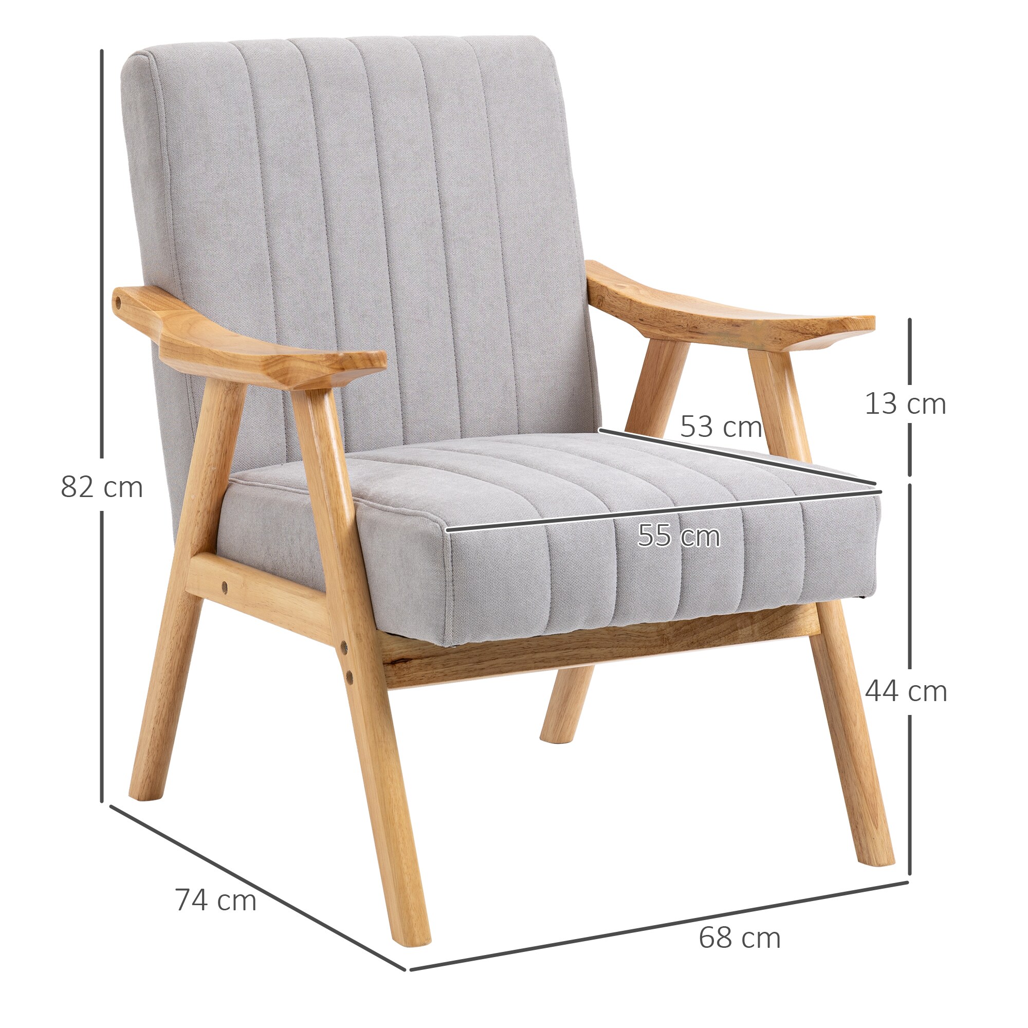 HOMCOM Polstersessel mit Armlehne grau 68L x 74B x 82H cm