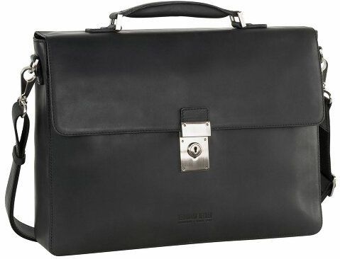 LEONHARD HEYDEN Laptoptas - Zwart - 100% Leder - Met Verstelbare Schouderriem