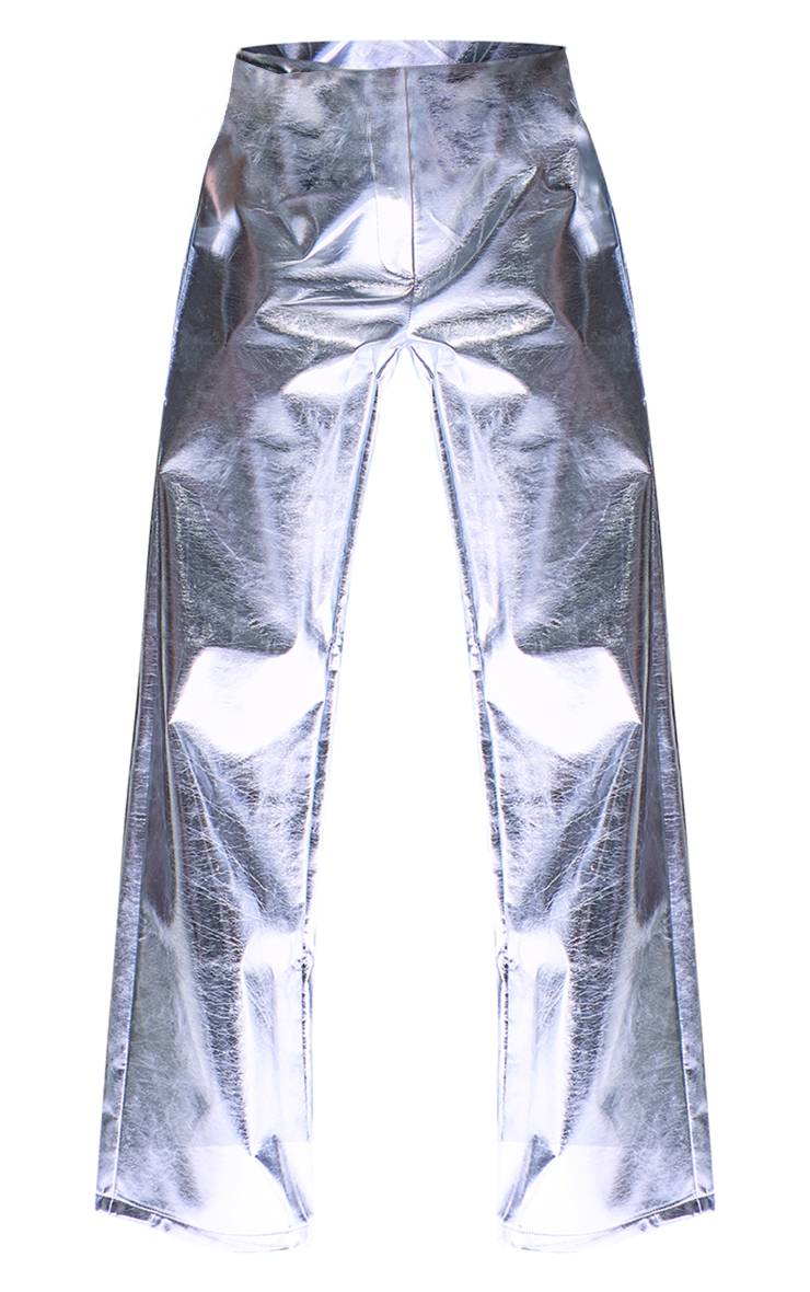 Argenté Pantalon Droit Ajusté En Synthétique Métallisé