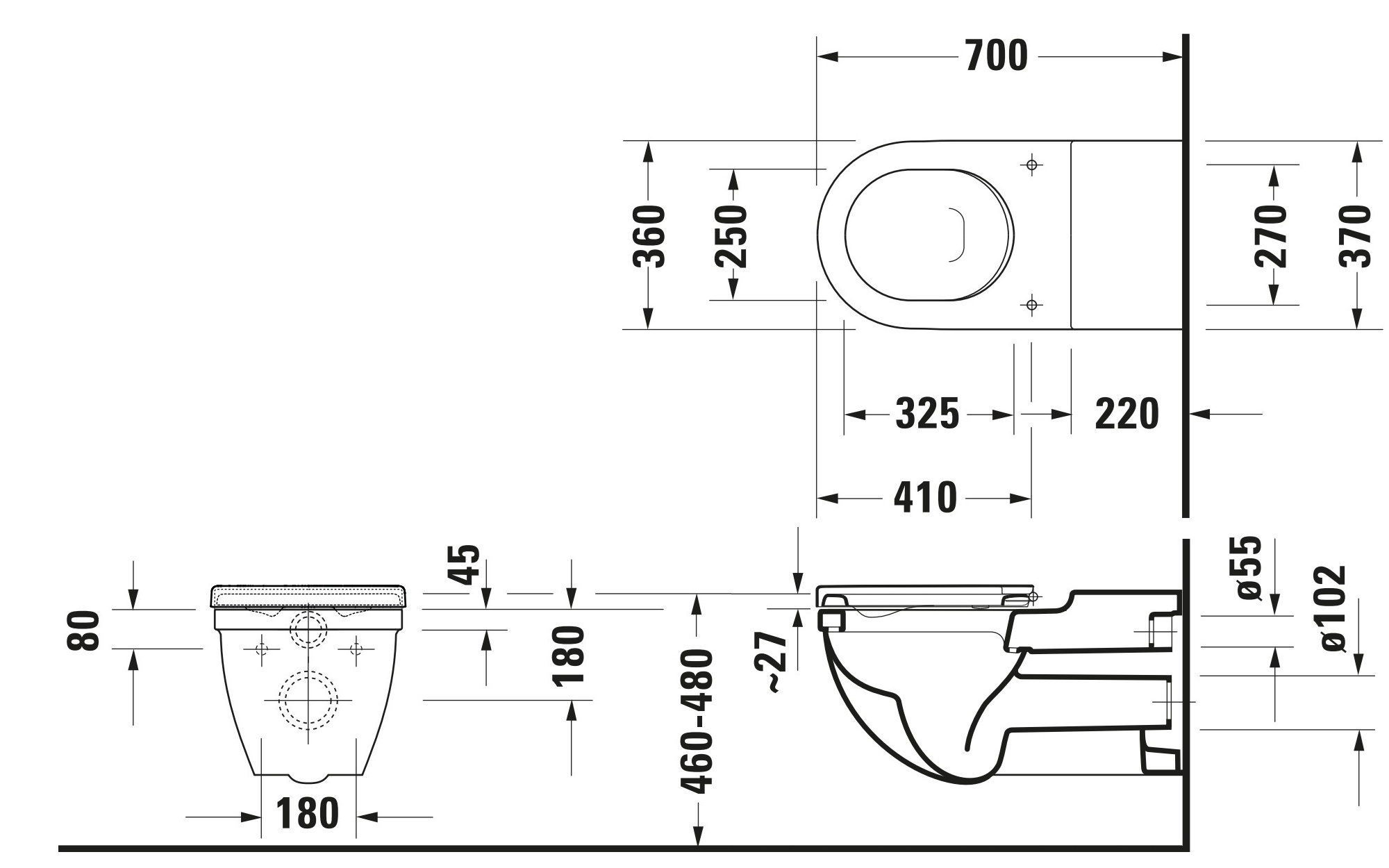 Duravit Starck 3 hangend toilet extra diep wit glans