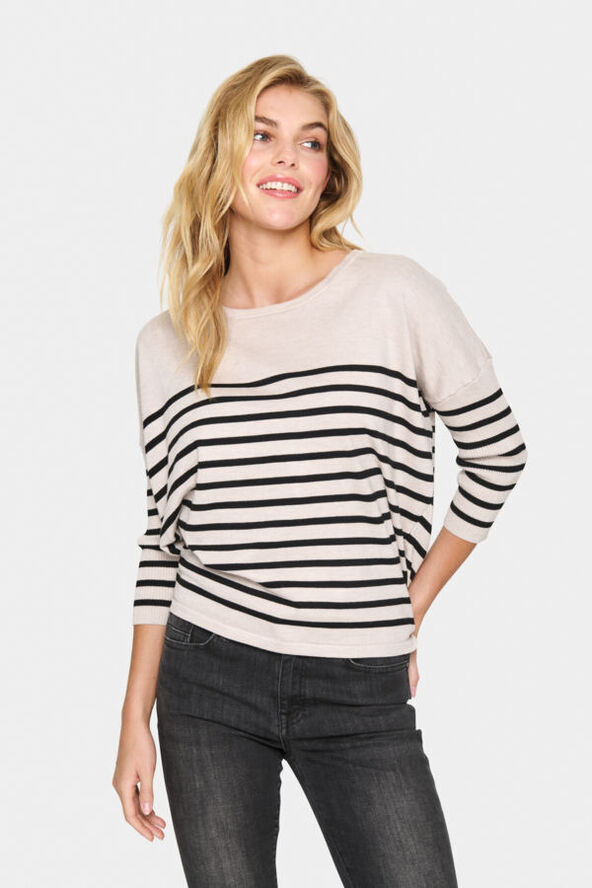 Saint Tropez MilaSZ R-neck St. Pullover Gray morn mila stripe