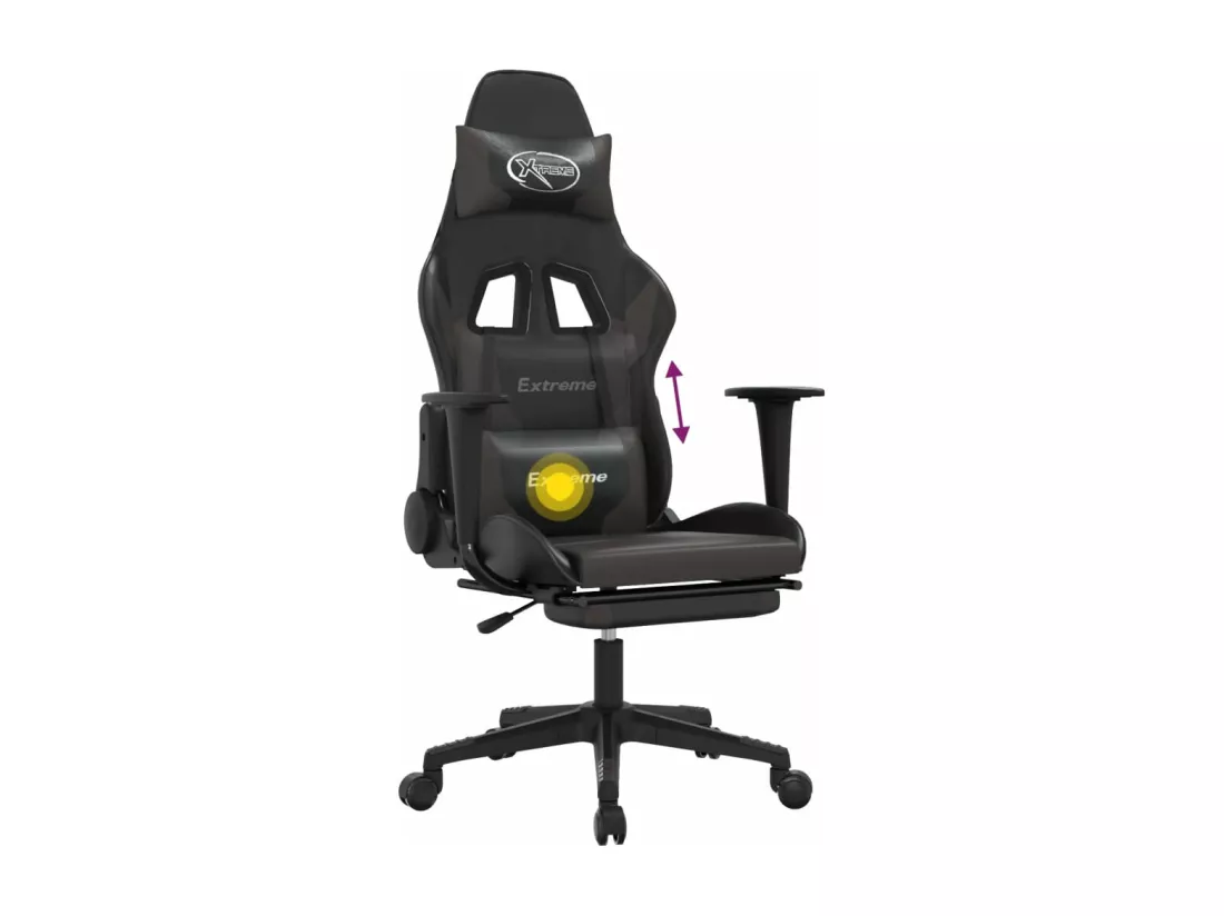 Chaise de jeu de massage et repose-pied Noir et gris Similicuir