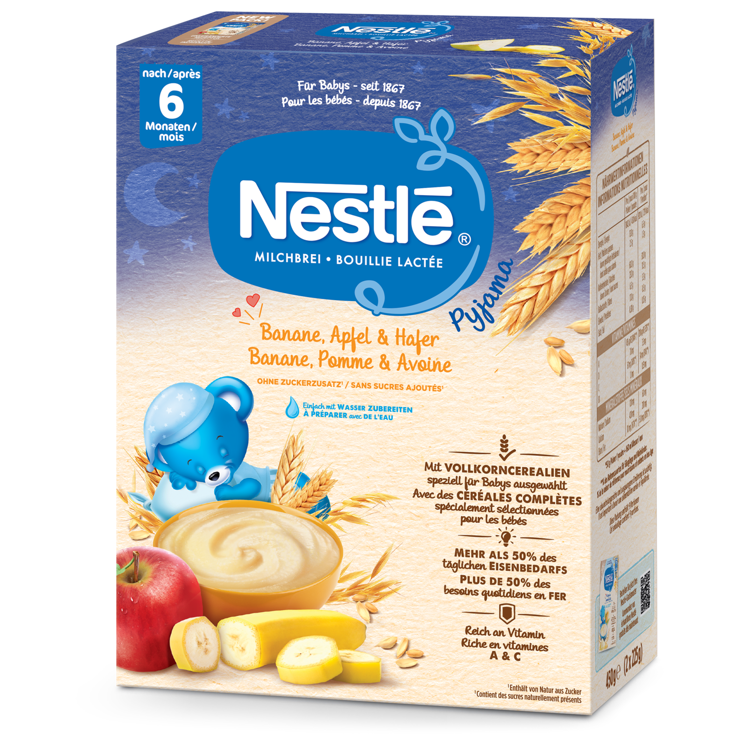 NESTLE Milchbrei Pyjama<br>450 g, Pulver, Banane Apfel & Hafer 6 Monate