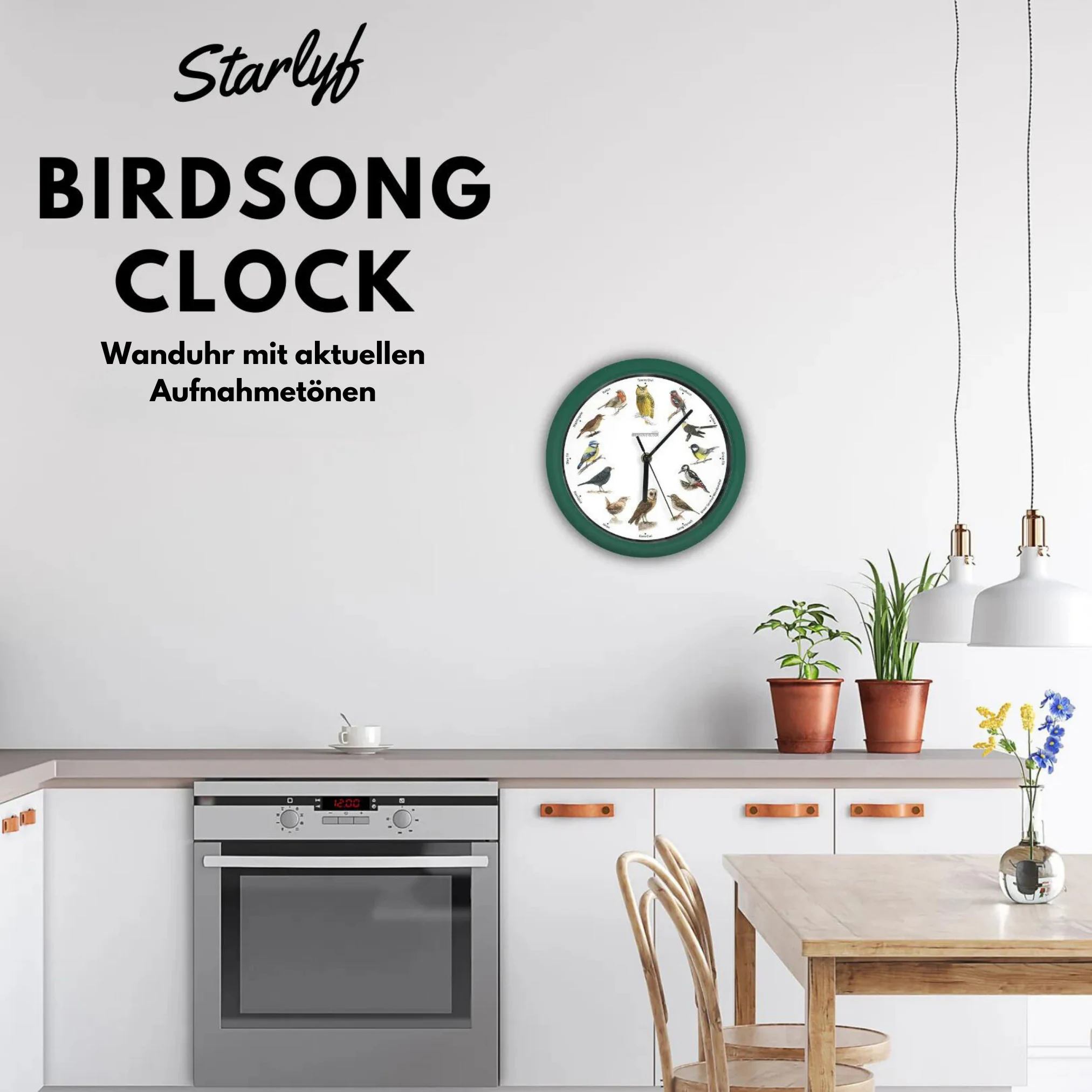 Starlyf® Wanduhr - Uhr mit natürlichen Vogelstimmen Birdsong Clock