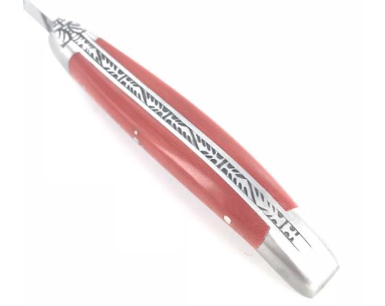 Laguiole 9 cm - 2 mitres - Tissu Compressé Orange Couteau de Poche Forge de Laguiole