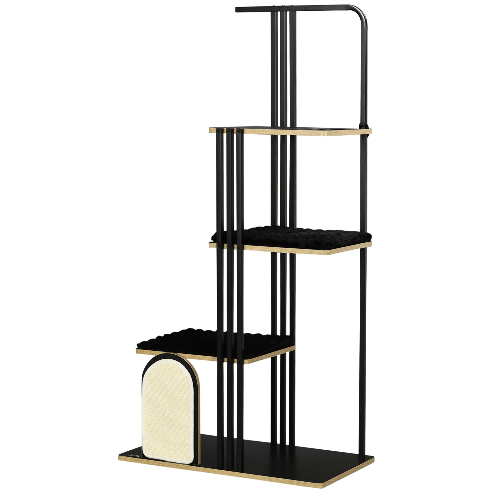 PawHut Kratzbaum mit Kissen und 4 Ebenen schwarz 85L x 48B x 170H cm