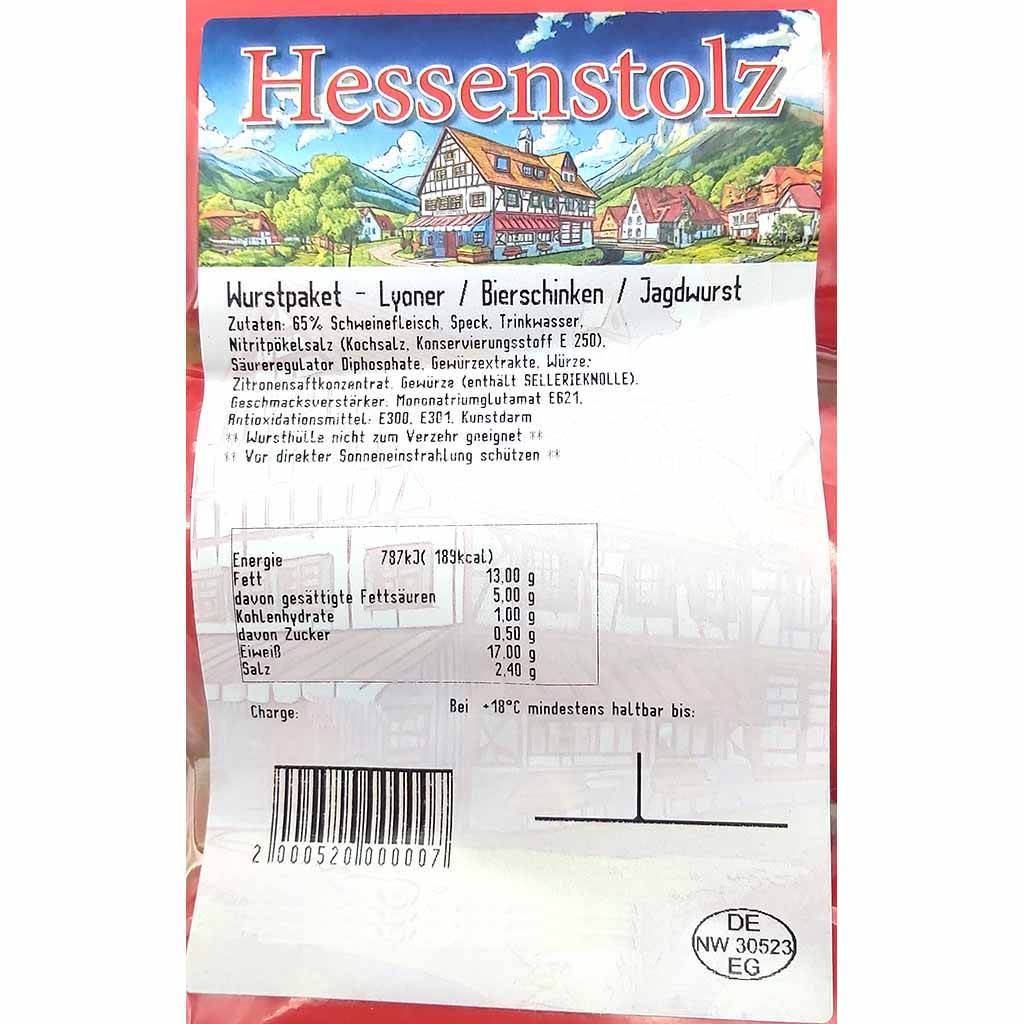 Hessenstolz Wurstpaket 1 mit Lyoner, Jagd-, und Bierschinken 900g MHD:21.12.24