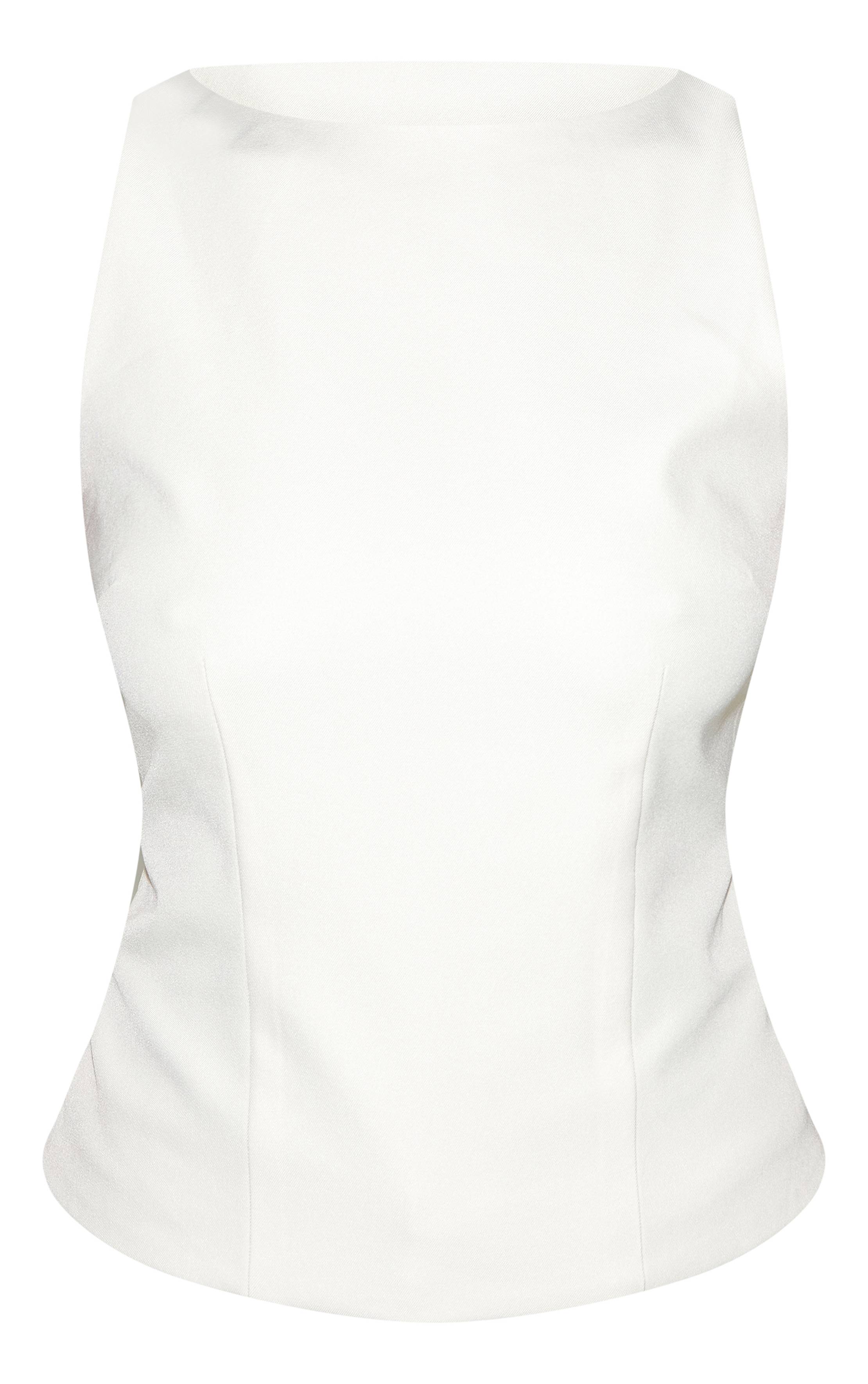 Blanc Top À Détail Col Nageur