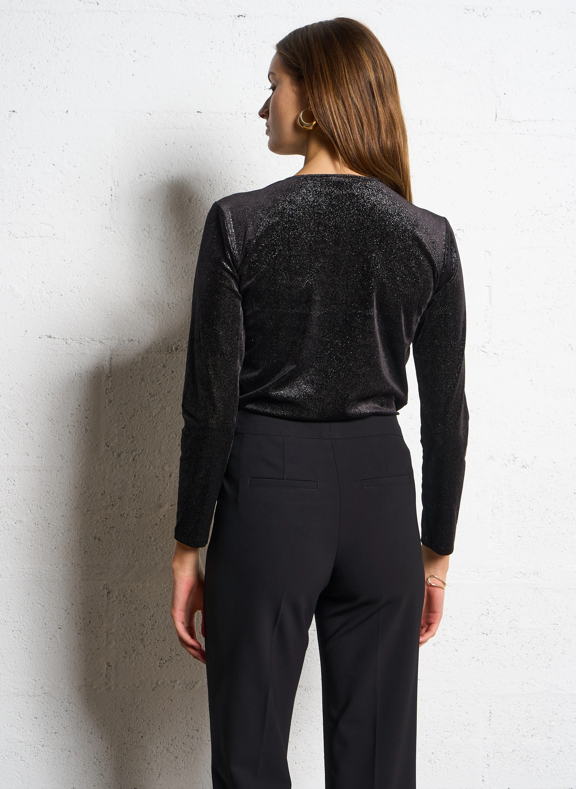 TESSA - Body manches longues effet velours métallisé | Noir
