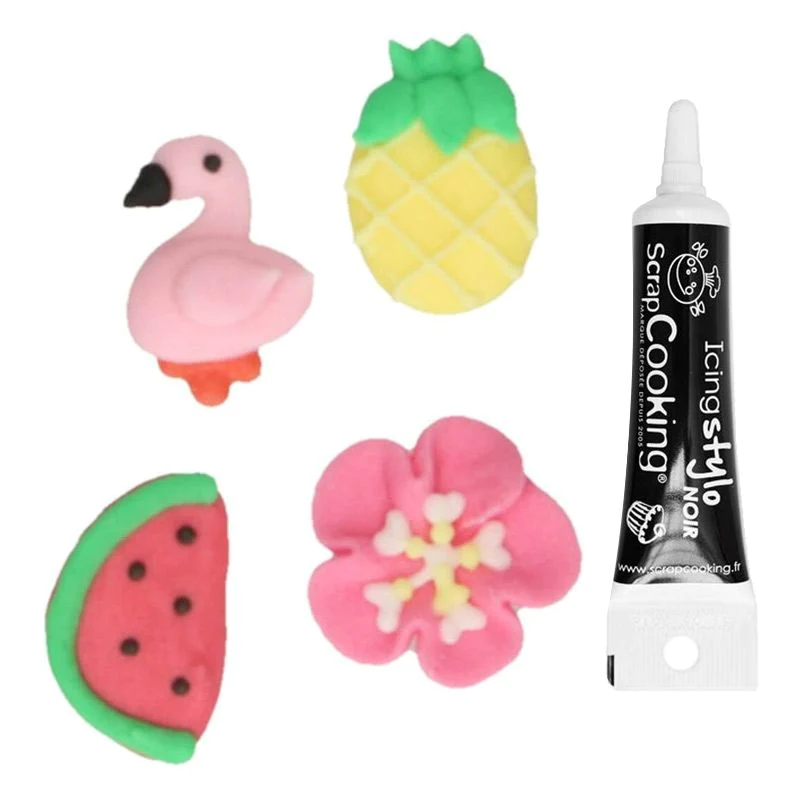 8 décors sucrés Tropical summer + Stylo de glaçage noir Youdoit