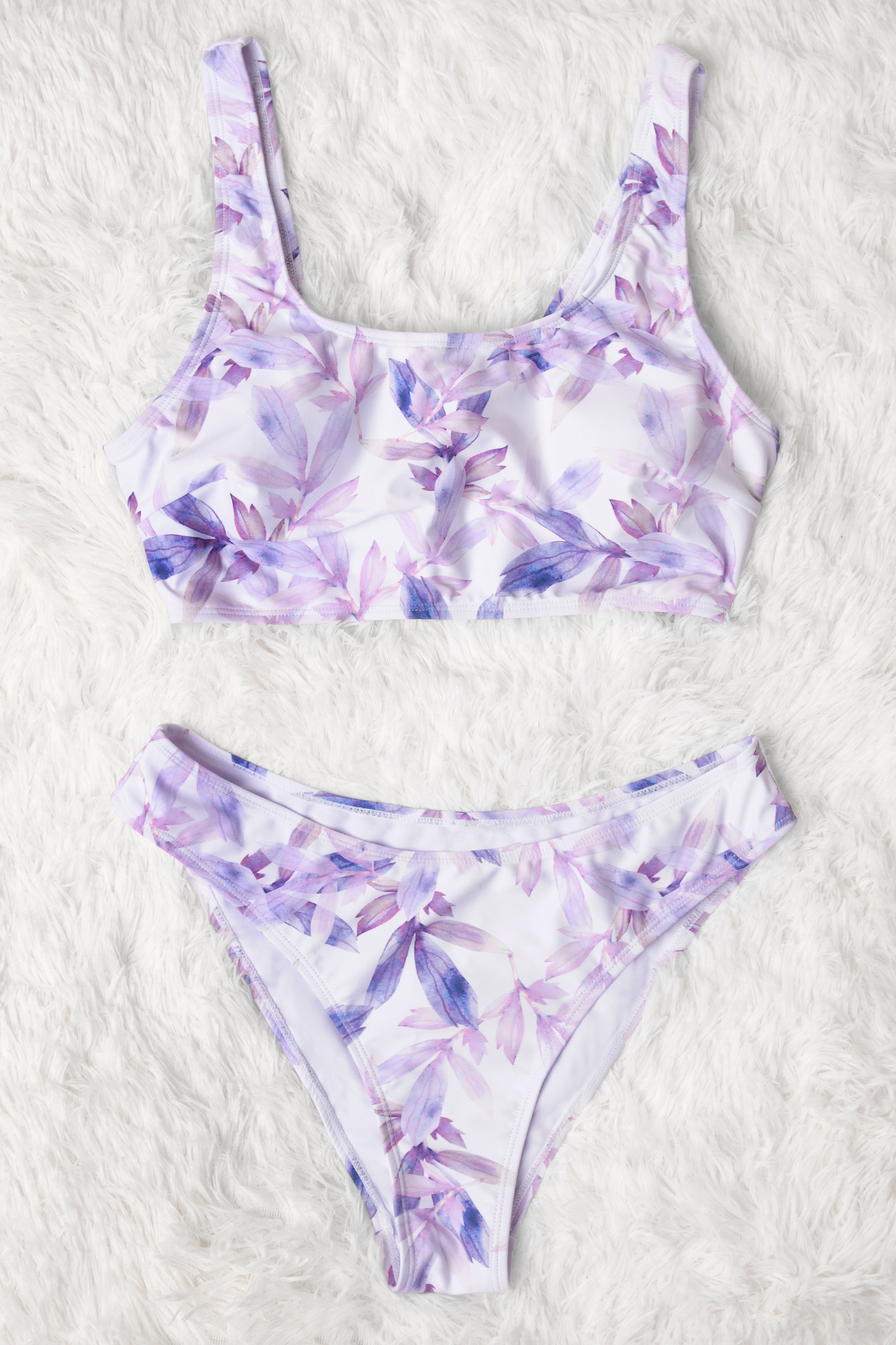 Maillot de bain 3 pièces à motif de feuilles et floral