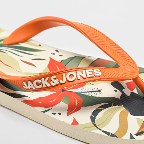 Tongs Palm Print Beige Floral