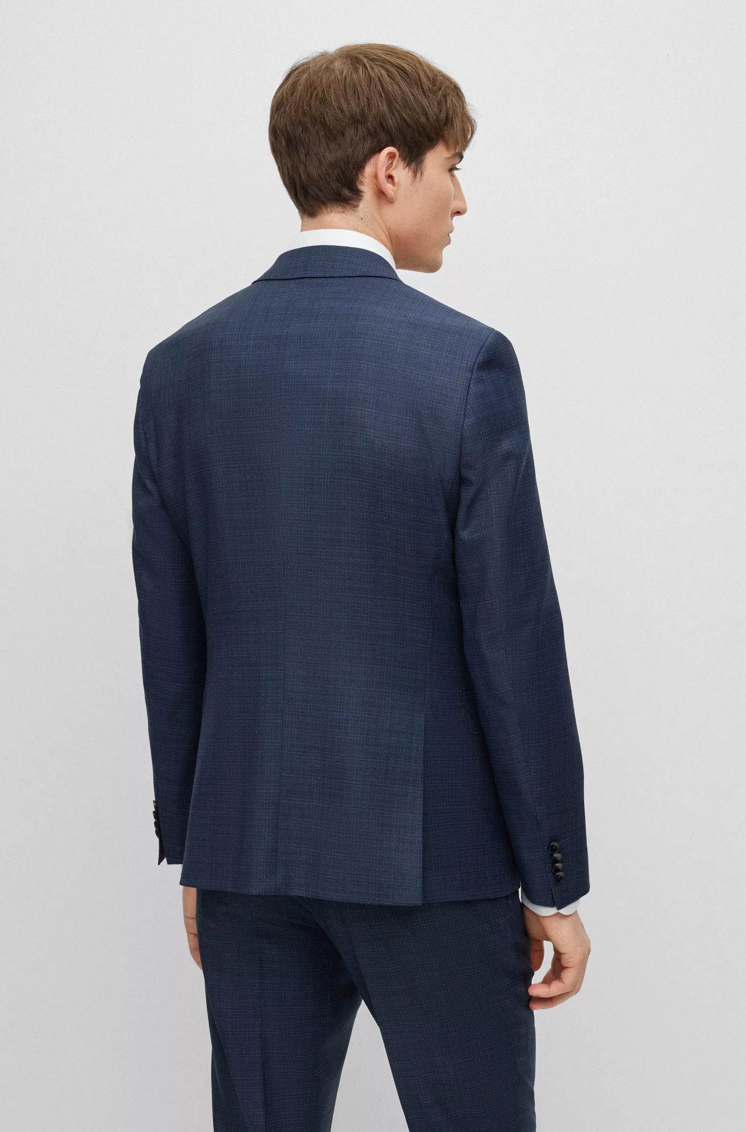 Terno BOSS preto slim fit em lã elástica estampada