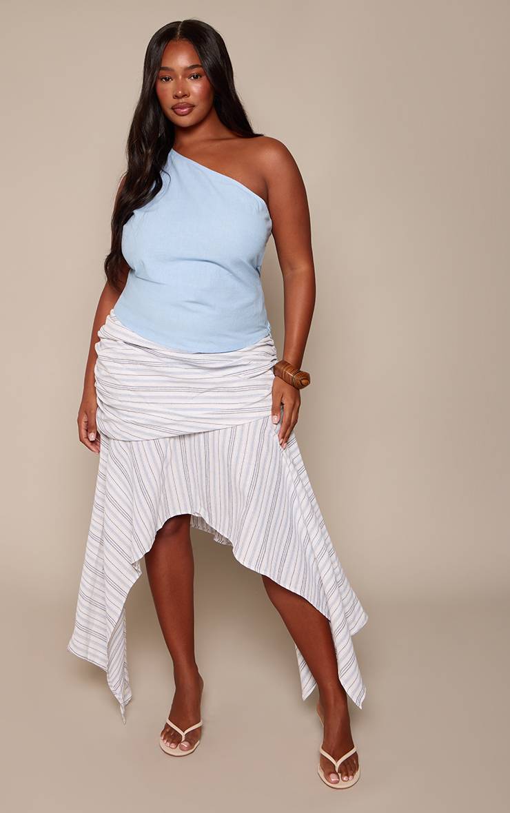 Blanc Jupe Midi Grande Taille À Ourlet Asymétrique Mouchoir Et Rayures