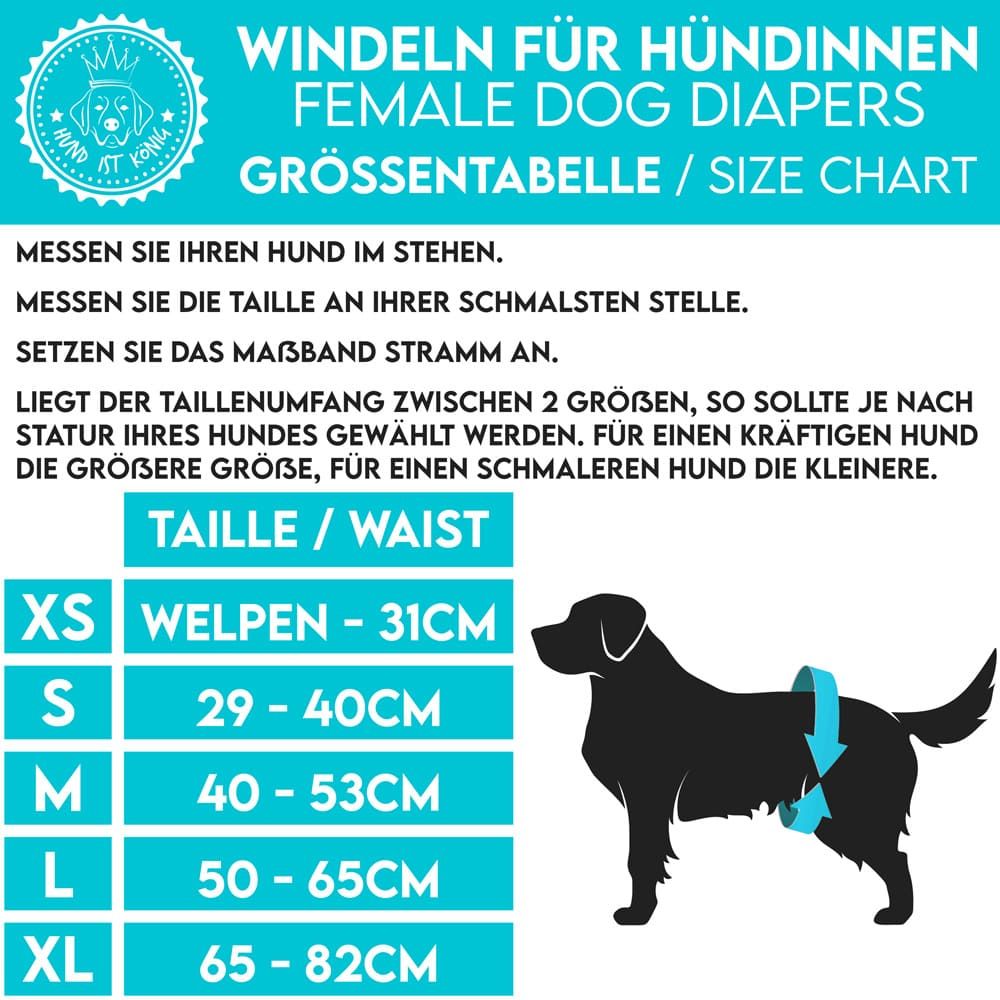 HUND IST KÖNIG® Windeln für Hündinnen, saugstarke Windeln, 3-Fach justierbar für festen Sitz