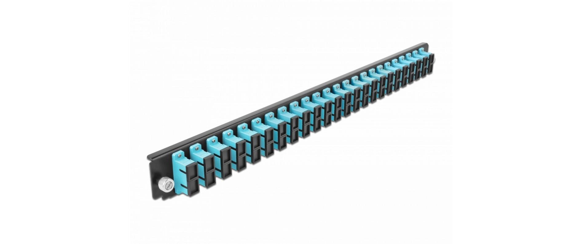 Verteilerplatte Frontblende 24 Port SC Duplex OM3 MM aquaDelock 19″ Spleissbox Frontblende 24 Port SC Duplex OM3 Multimode aqua