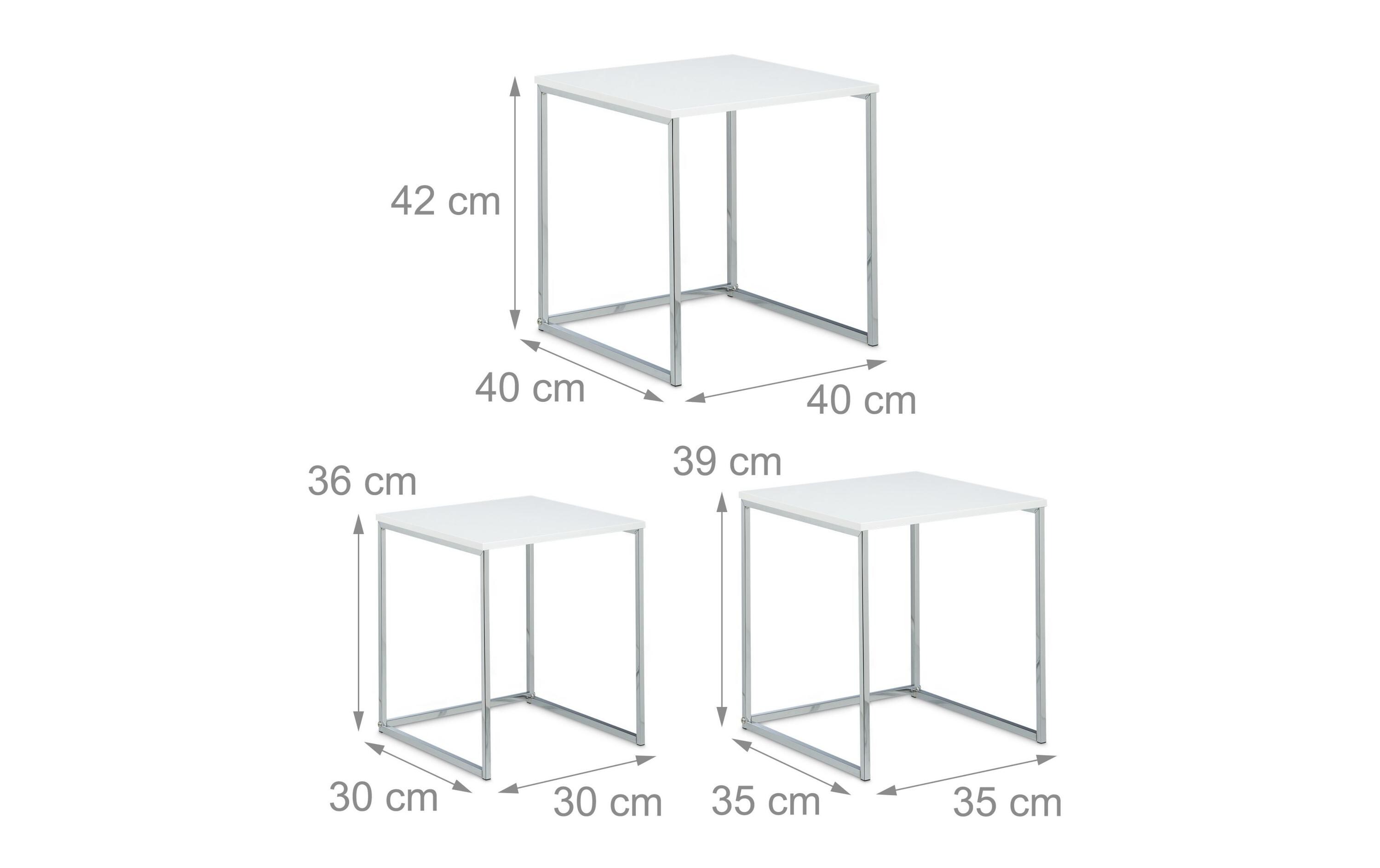 Couchtisch 3er Set 30/35/40 x 36/39/42 cm, Silber/WeissCouchtische