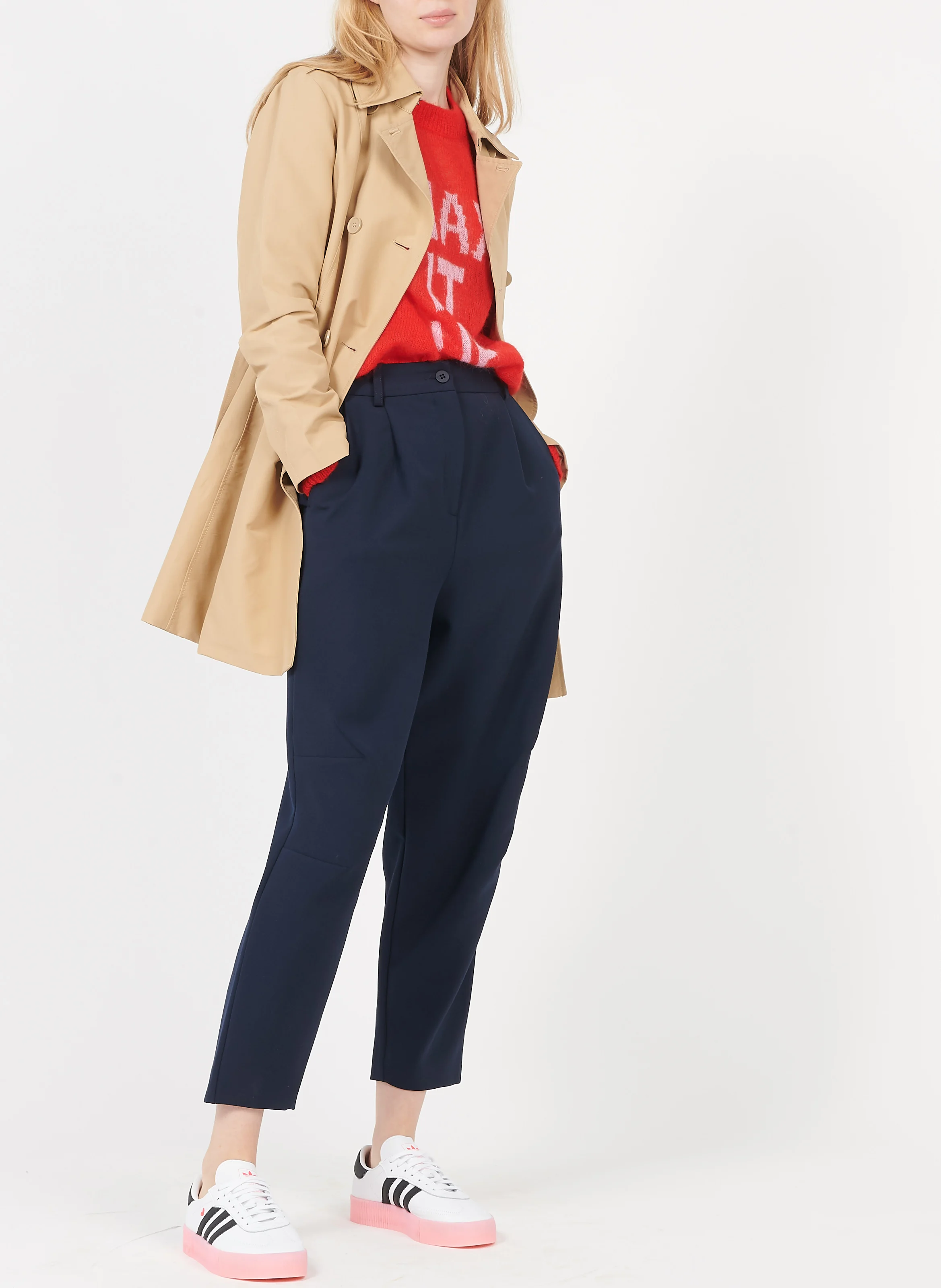 DAIANA - Trench col classique à ceinturer en coton mélangé | Marron
