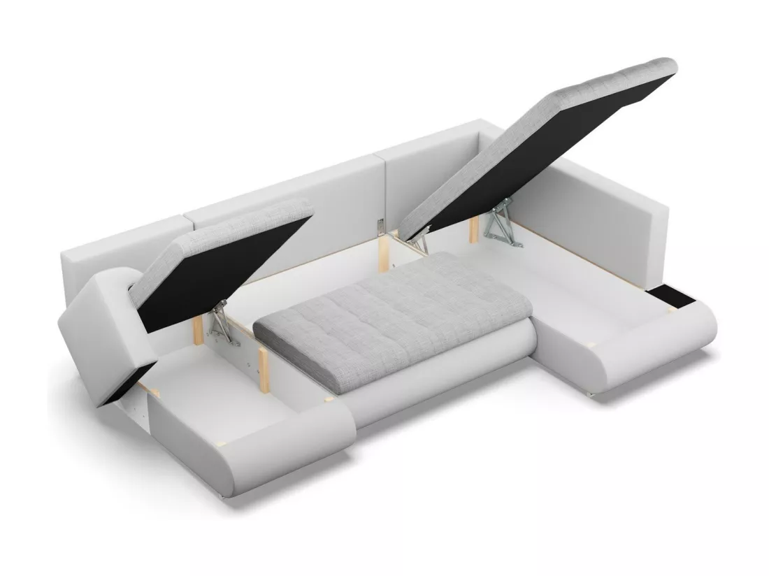 Canapé d'angle en U avec fonction sommeil, Ottoman, Gris + Gris