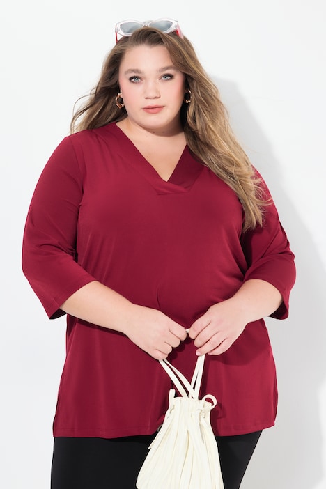 Longshirt, A-Linie, V-Ausschnitt, 3/4-Ärmel