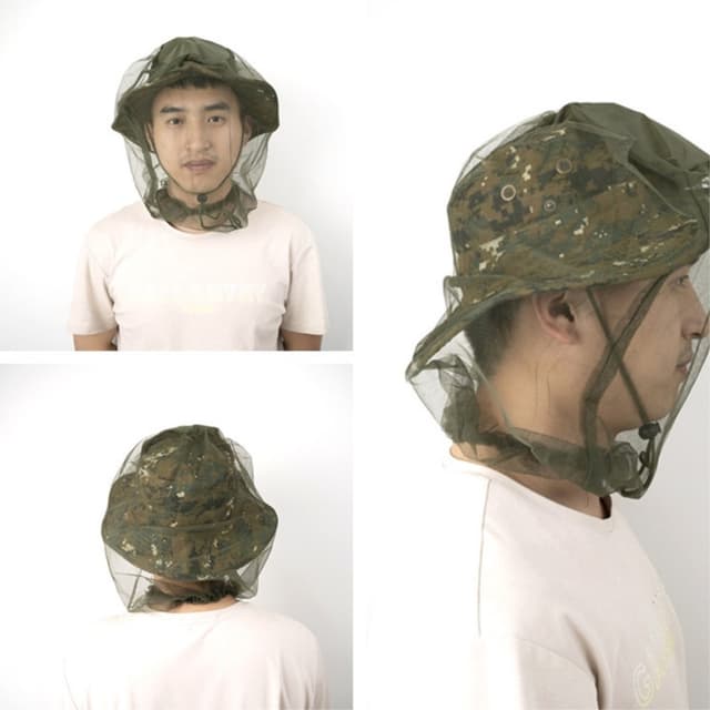 Camouflage bøttehat Kasket med myggenet campingfiskeri