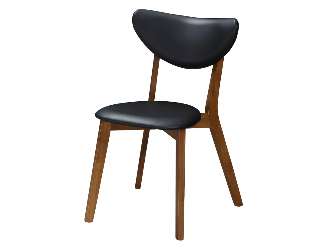 Lot de 6 chaises en simili et bois d'hévéa naturel foncé - Noir - LISETTE