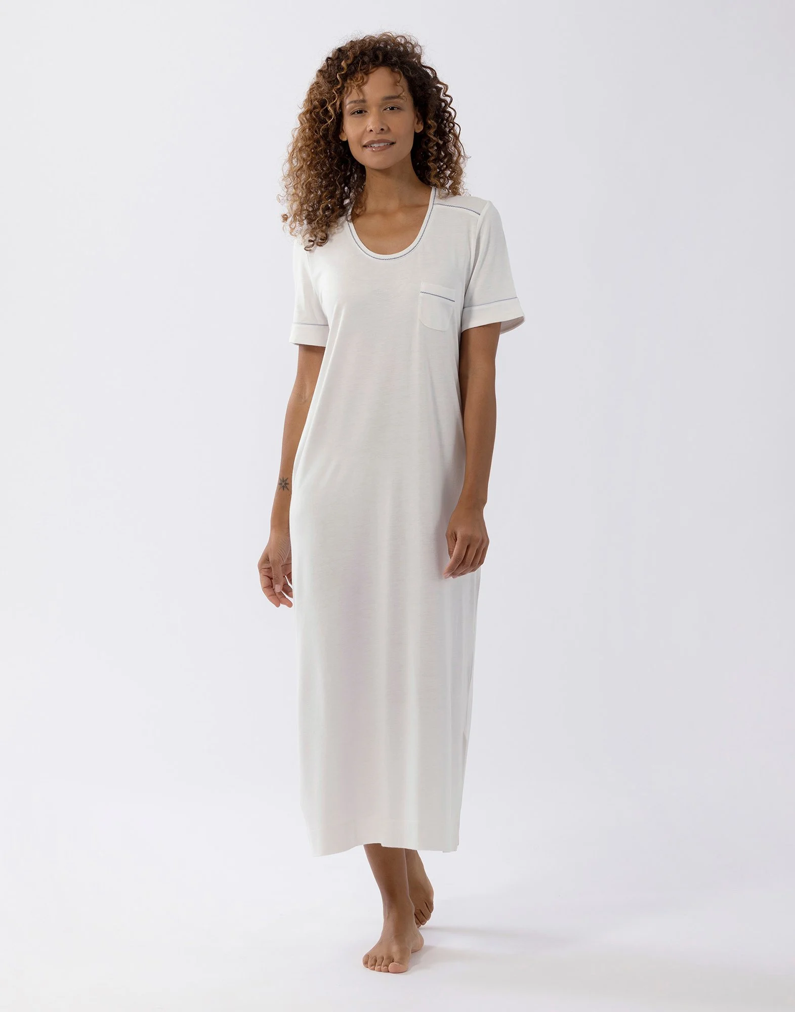 INTEMP A11 - Chemise de nuit manches courtes en coton modal | Blanc