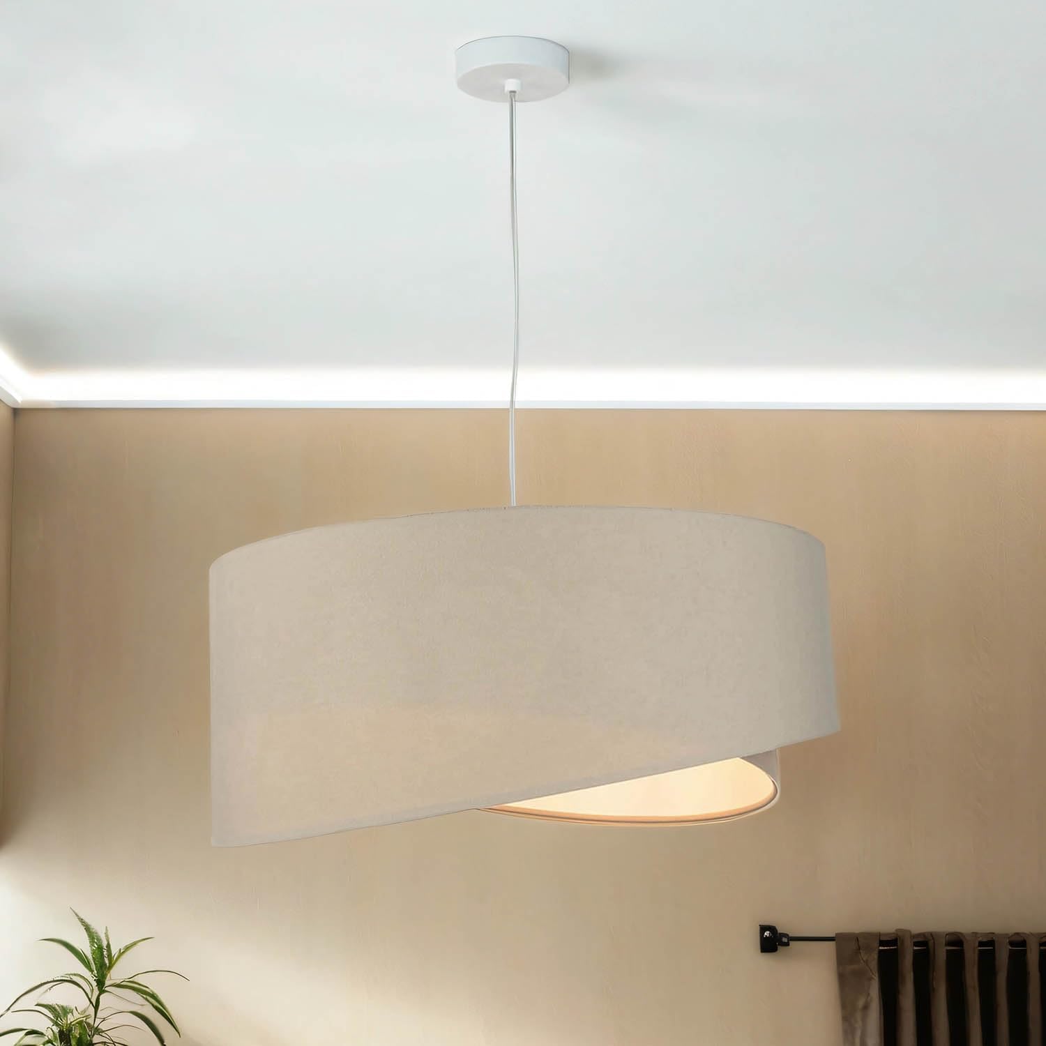 Licht-Erlebnisse Modische Pendelleuchte Stoff Schirm in Velours Optik Beige Weiß Ø50cm E27 Wohnzimmer Schlafzimmer Lampe