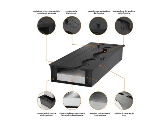 Brûleur insert bioéthanol 120cm en acier inoxydable noir 5 lt