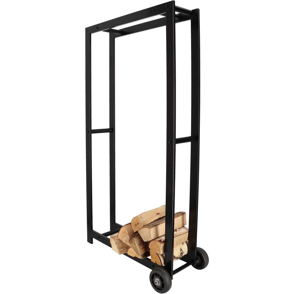 Porte bûches en métal avec 2 roues