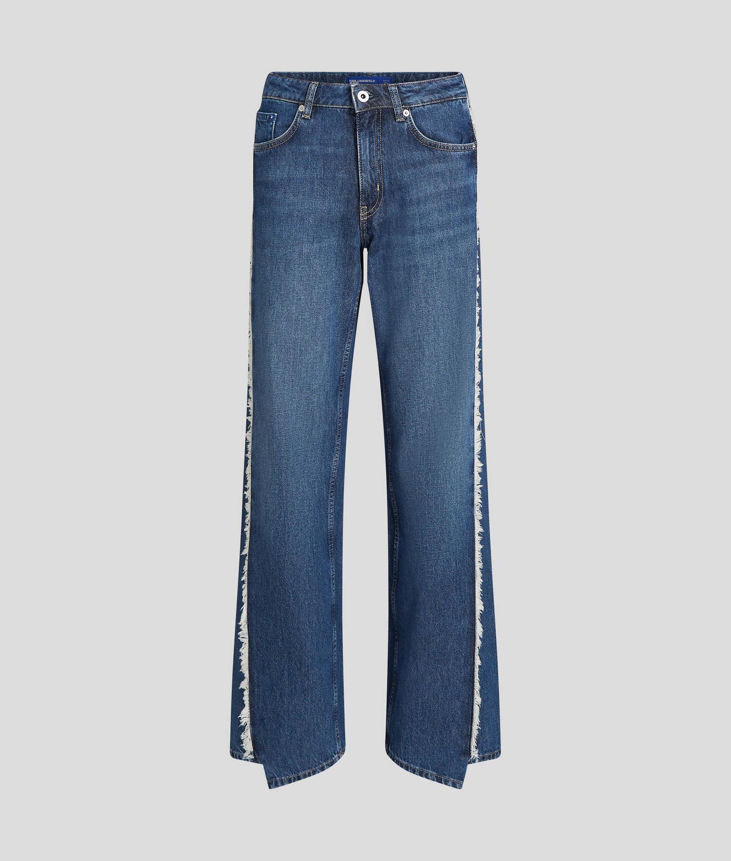 JEAN DÉCONTRACTÉ TAILLE MI-HAUTE À FRANGES - Bleu foncé délavé