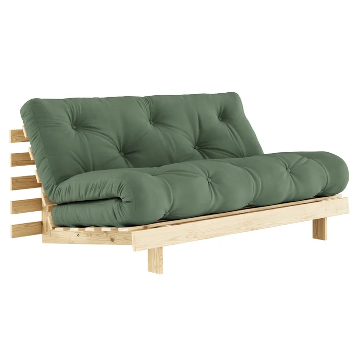 Karup Design - Roots Schlafsofa, 160 x 200 cm, Kiefer natur / olivgrün (756)