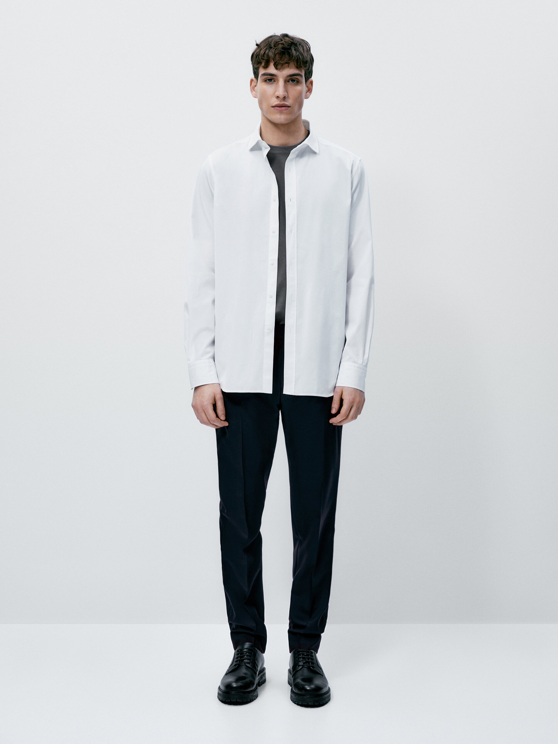 Camisa de algodão popeline de corte justo - BRANCA