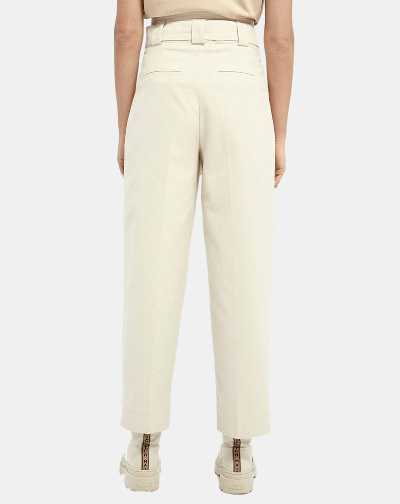 Scotch & Soda Pantalon taille haute droit noeud taille écru