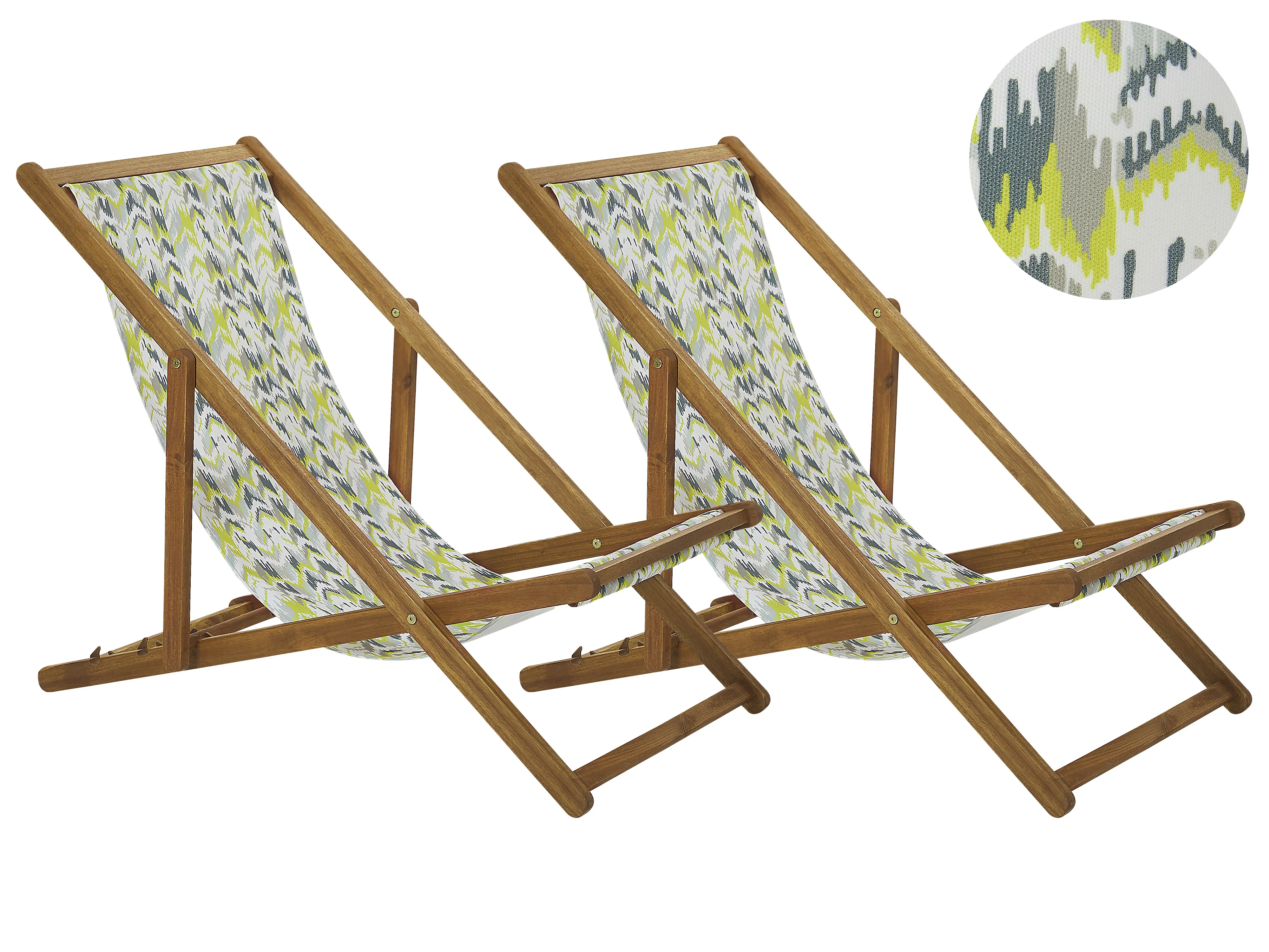 Set van 2 inklapbare ligstoelen ANZIO met vervangingshoezen Abstract motief Acaciahout Lichtbruin